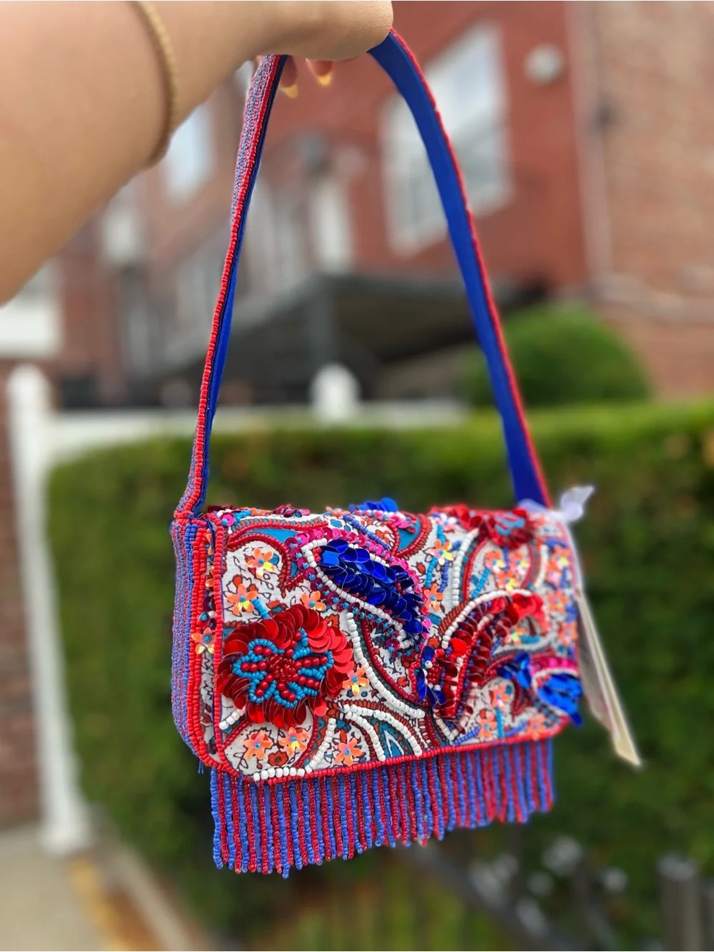 TJMAXX MARSHALLS Viral Paisley Floral Colorful Beaded Stripe Shoulder Bag Purse - Picture 15 of 16